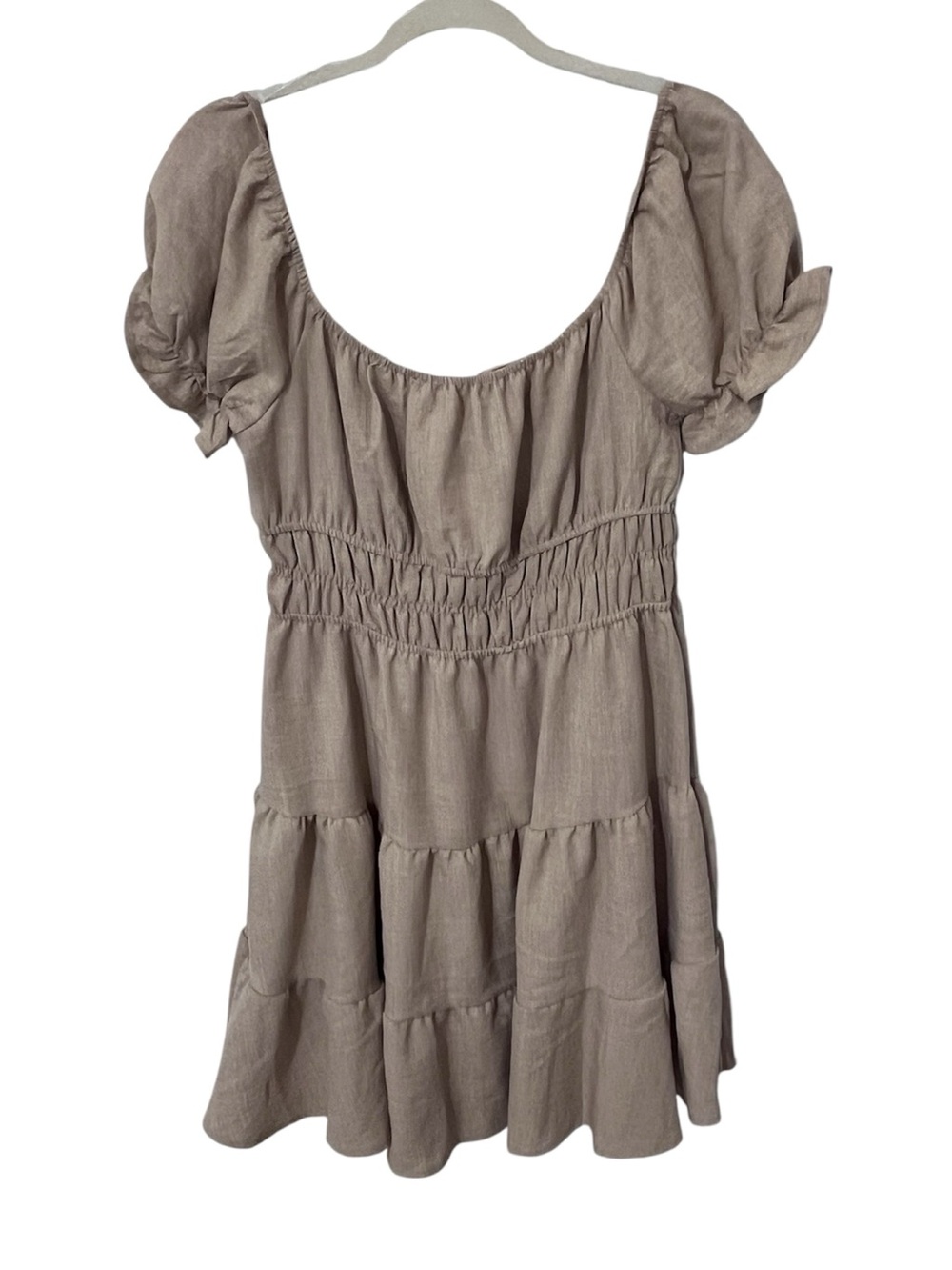 Popular 21 Khaki Tan Puff-Sleeve Tiered Mini Dress Size Large - Picture 3 of 5